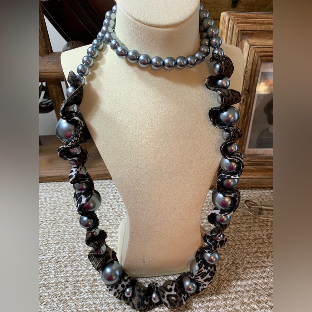 Gunmetal Gray Beaded Animal Print Necklace
